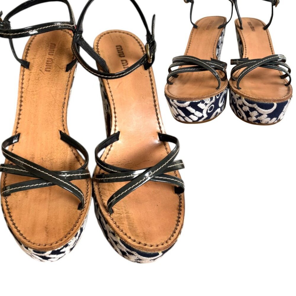Authentic Miu Miu Embroidered Platform Strappy Sa… - image 4